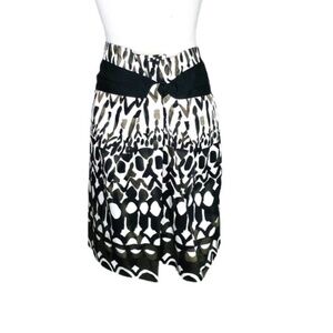 Elle‎ Tahari Abigail Sand Dune Black/White/Khaki Band Waist Pleated Skirts Sz 12